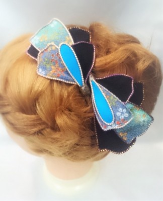 Silk accessory（丹後ちりめん）髪飾り～華扇～ブルーブラック